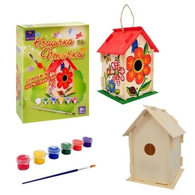 Къщичка за птички - с четка, боички / в разглобен вид/