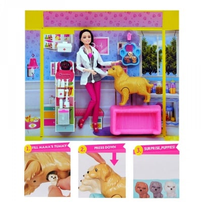 Кукла - Ветеринар с бременно куче, кученца и аксесоари 