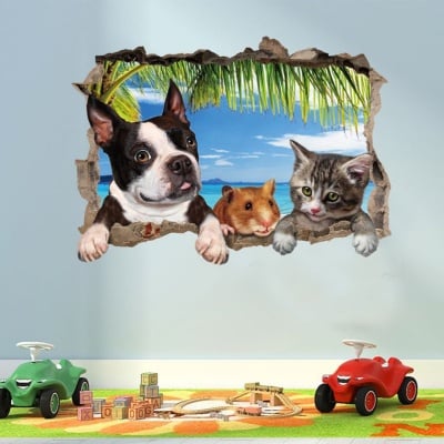 Стикер за лепене "Куче, коте и хамстер" /подходящ за декорация на дома/