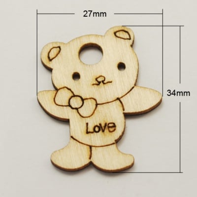 Висулка дърво мече 34x27x2 мм дупка 4.5 мм -20 броя