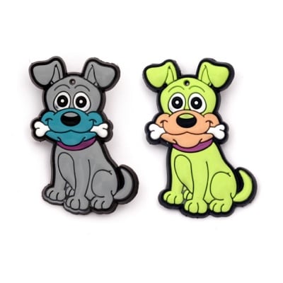 Фигурка гумена 52x30x4 мм куче 2 вида със закопчалка - 5 броя