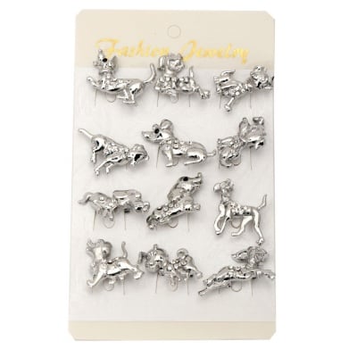 Брошка метал с кристали 26x24 мм цвят сребро куче