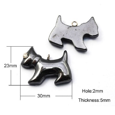 Висулка естествен камък ХЕМАТИТ немагнитен клас А куче 23x30x5 мм дупка 2 мм