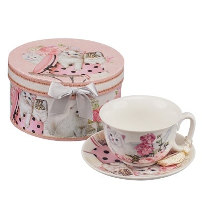 Луксозен Комплект Котки - чаша и чинийка