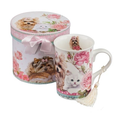 Чаша капучино + подаръчна кутия - Коте и куче, 300 мл