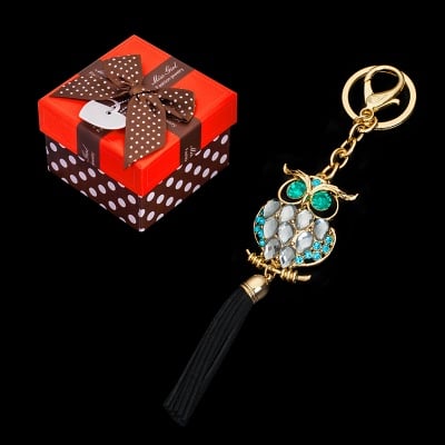 Ключодържател бухал с пискюл и кристали