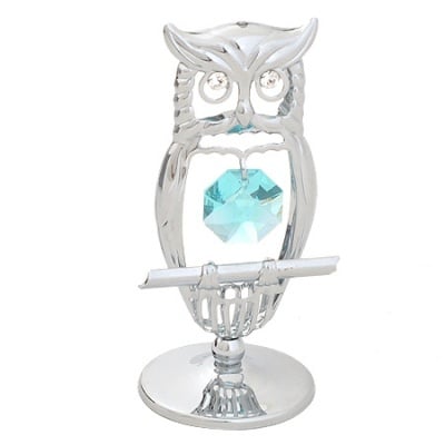 Сребърна фигура Бухал - с компоненти Сваровски, 7 см.