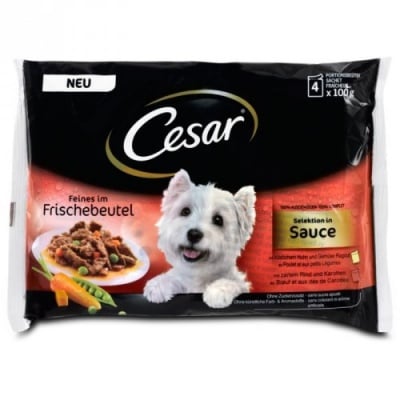 Cesar - Pouch adult пауч за кучета на средна възраст,  4 x 100 гр. - различни вкусове