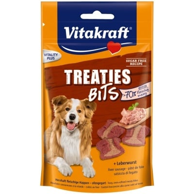 Лакомства за кучета Vitakraft TREATIES BITS, сочни хапки с лебервурст, 120гр