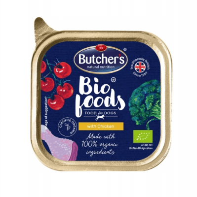 Био пастет за куче Butcher`s с 63% месно съдържание, без глутен 150гр - три вкуса