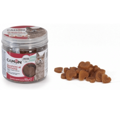 Лакомство за коте изтънчени сърца от сьомга с таурин -60гр