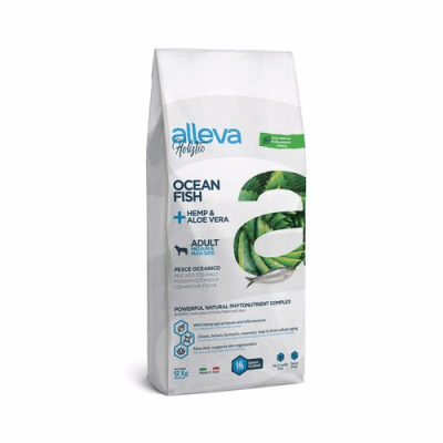 Пълноценна храна за възрастни кучета от средни и големи породи Alleva® Holistic Adult Medium/Maxi, с Океанска Риба + Коноп и Алое вера, 12.00кг