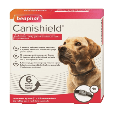 Beaphar Cani Shield - противопаразитен нашийник за кучета против кърлежи, бълхи и пясъчни мухи - два размера