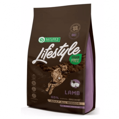 Пълноценна храна за кучета от всички породи Natures protection Lifestyle, с агнешко месо,без зърнени добавки, 1.50кг, 10.00кг