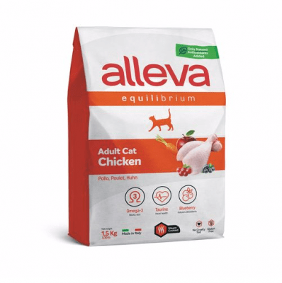 Пълноценна хранa за възрастни котки с пилешко Alleva® Equilibrium Chicken (Adult), 1.5 kg