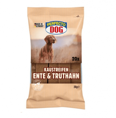 Дентални ленти за куче, Perfecto Dog, Патица и пуйка, 200гр