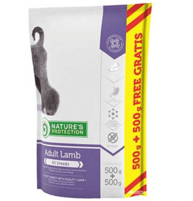 nature's protection Adult Lamb -Селектирана храна с вкусно агнешко за израстнали кучета от всички породи 500ГР+500ГР