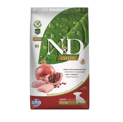 Храна за за подрастващи кучета от дребни породи N&D PRIME Puppy MiniChicken & Pomegranate, с пилешко месо и нар, 800гр