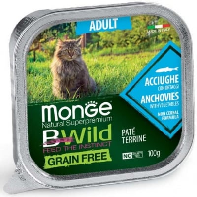 Пастет за котки Monge Natural Superpremium BWild Grain Free Adult, с аншоа и зеленчуци,100гр