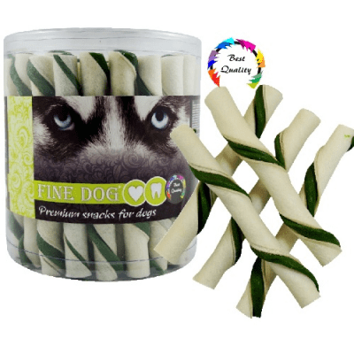 Лакомство за кучета FINE DOG - Сушена бяла кожа с мента за свеж дъх