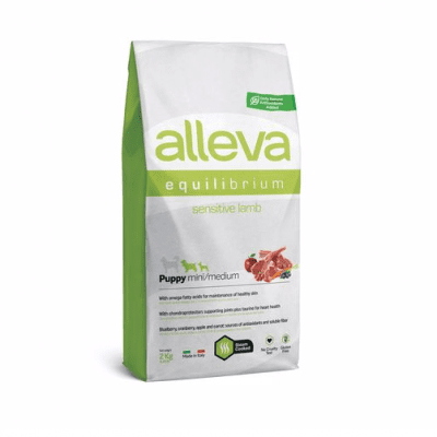 Пълноценна храна за млади кученца от малки и средни породи, както и за бременни и лактиращи кучета Alleva® Equilibrium (Puppy Mini/Medium) Sensitive Lamb 2 kg