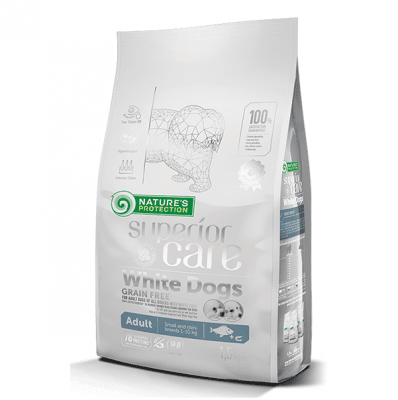 Храна за кучета с бяла козина от дребни породи White Dogs Grain Free White Fish Adult Small and Mini Breeds, с бяла риба, 1.500кг