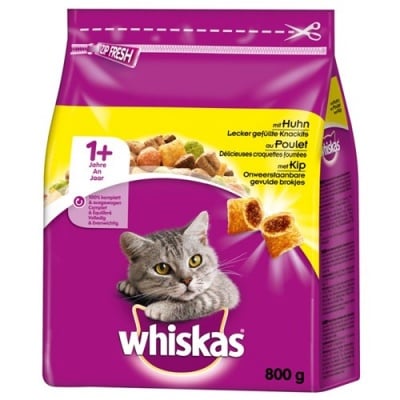 Whiskas - гранула с фин пълнеж, с невероятен вкус на пилешко месо, специално за израснали котки - 0.300кг; 1.400кг; 14.00кг