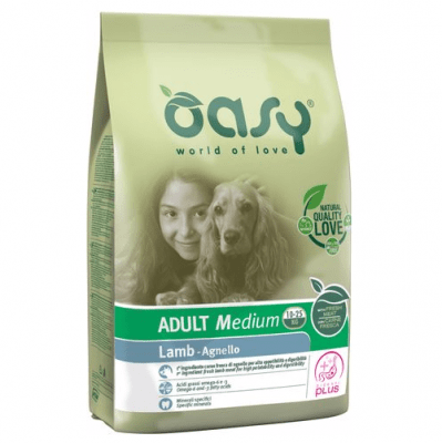 Храна за кучета Oasy Adult Medium Lamb с агнешко за средни породи над 12 месеца, 12кг