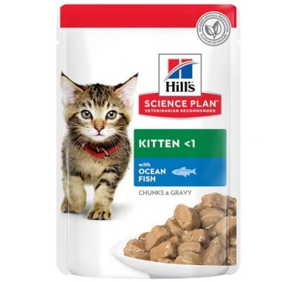 Храна за котенца до 1 год. и за бременни/кърмещи котки Hill’s  Science Plan Kitten пауч с океанска риба, 12брх85гр
