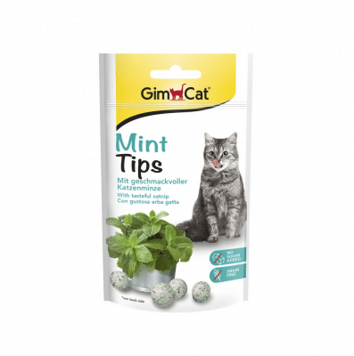 Лакомство за котки ментови дражета с котешка трева GimCat  Mint Tips, 40гр