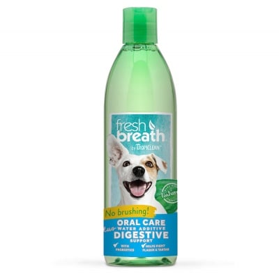 Добавка за вода за подобряване дъха на домашния любимец Tropiclean Oral Care Water Additive Plus Digestive Support, със съдържанието на пробиотици помага за по-здравословно хранене, 473мл