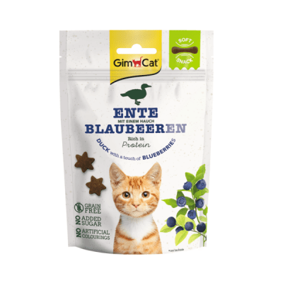 GimCat, Меки месни бисквити за котка с патица и боровинки, 60 г