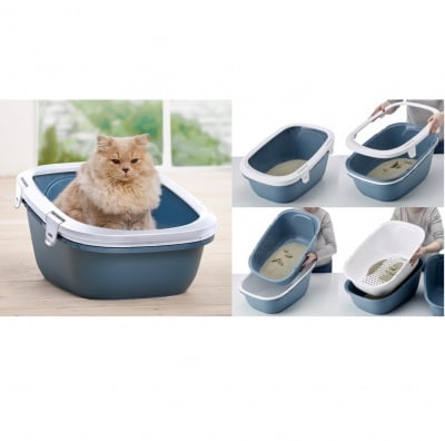 Тоалетна Simba Sift два съда + решетка, с борд, за едри породи котки, бяло/сиво, 64 х 46 х 31см