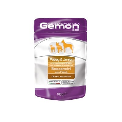Пауч с пиле за подрастващи - Puppy & Junior, Monge - Gemon, 100 гр