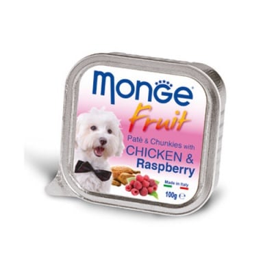 Пастет и хапки за кучета с пиле и малини MONGE FRUIT Paté & Chunkies Chicken & Raspberry, 100гр