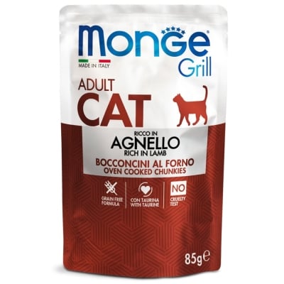 Пауч за възрастно коте Monge Grill, агне в желе, 85гр
