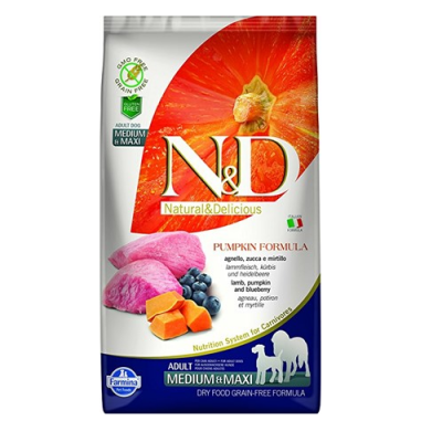 "N&D ADULT MED&MAXI PUMPKIN" - Пълноценна храна за кучета от средни и големи породи с тиква, агнешко и боровинки