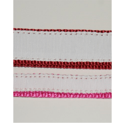 Повод с бяла копринена лента - розов и червен