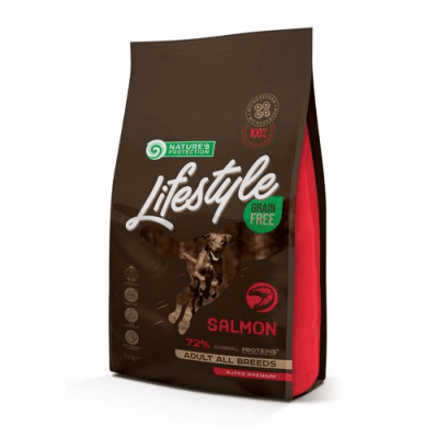 Храна за кучета от всички породи Natures protection Lifestyle, със сьомга, без зърнени добавки, 1.50кг, 10.00кг