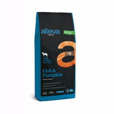 Пълноценна храна за възрастни кучета от средни и големи породи Alleva® Natural Adult Medium/Maxi, с риба и тиква, 12.00кг