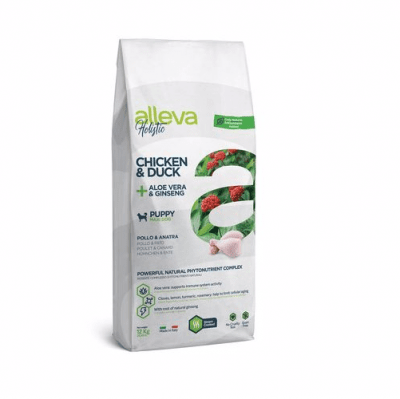 Пълноценна храна за подрастващи кучета от големи породи Alleva® Holistic Puppy Maxi, с Пилешко и Патешко + Алое вера и Женшен, 12.00кг