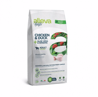 Пълноценна храна за възрастни кучета от големи породи Alleva® Holistic Adult Maxi, с Пилешко и Патешко + Алое вера и Женшен, 2.00кг