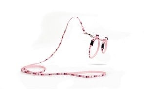 Розов нагръдник с повод - 8мм.х15-33см.+120см.