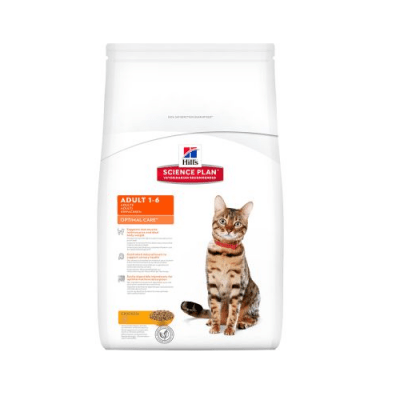 "Hill`s Science Plan Feline Adult Optimal Care Chicken" - Пълноценна храна с пилешко за котки в зряла възраст от 1 до 7 години