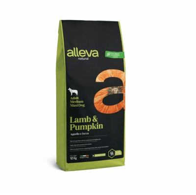 Пълноценна храна за възрастни кучета от средни и големи породи Alleva® Natural Adult Medium/Maxi, с агнешко месо и тиква, 12.00кг