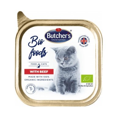 Био пастет за котки Butcher`s с 63% месно съдържание, без глутен 85гр - три вкуса