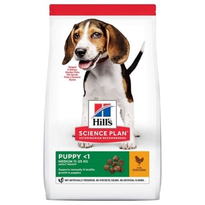 Hills Science Plan Puppy Healthy Development Medium Chicken - Храна за кучета от средни породи до 25 кг. (от отбиването до 1 година, бременни и кърмещи кучета)