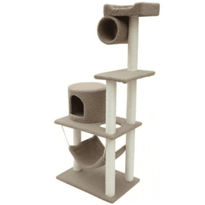 драскало за коте с къщичка и хамак 58 х 40 х 140 см