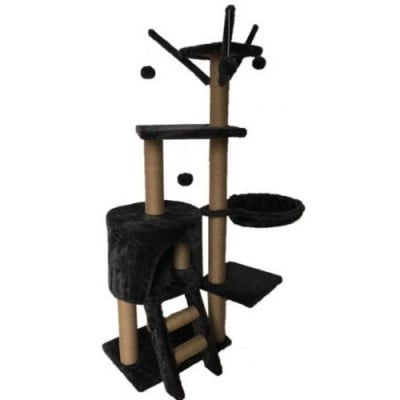 Драскало за коте тип катерушка с хралупа и стойки, шест нива, сизал и кадифе - 125 x 80 x 40 см