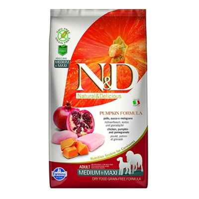 "N&D ADULT MED&MAXI PUMPKIN" - Пълноценна храна за  кучета от средни и едри породи с  тиква, пиле и нар